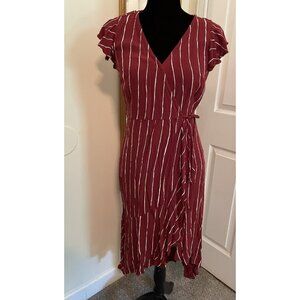 Abercrombie & Fitch dress Wrap small maroon red stipe asymmetrical Y2K  midi